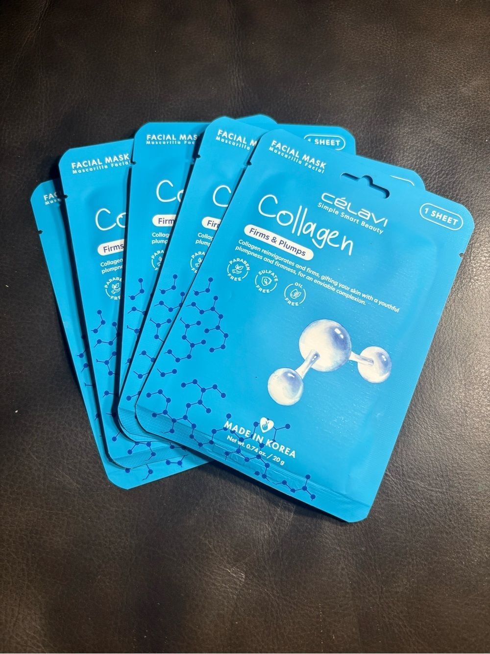 5 New Celavi Collagen Facial Mask Pack - Blue Made in Korea
